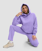 women's solid color oversized fleece hoodie in violet - matching outfits view