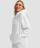 women's solid color oversized fleece hoodie in white - side view