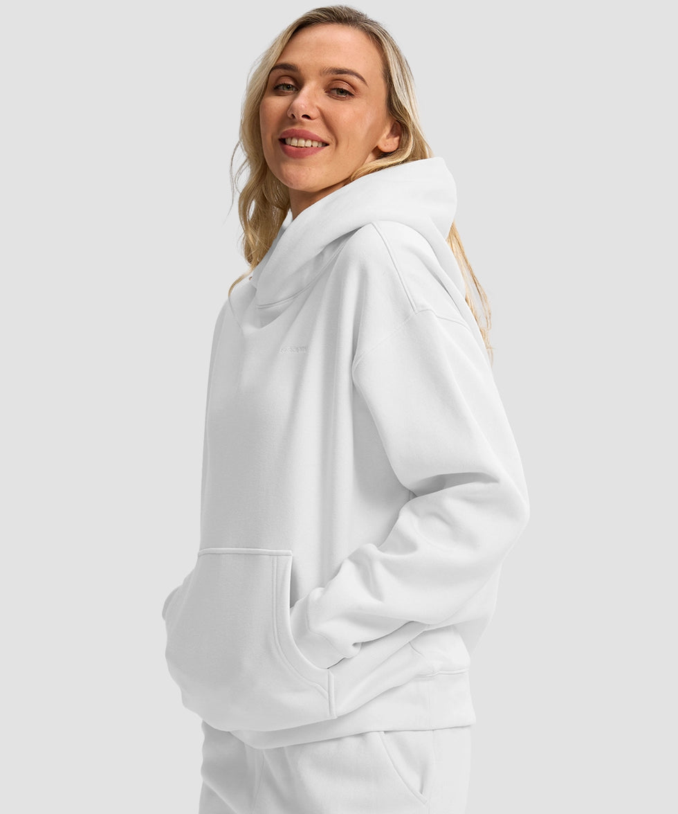 women's solid color oversized fleece hoodie in white - side view