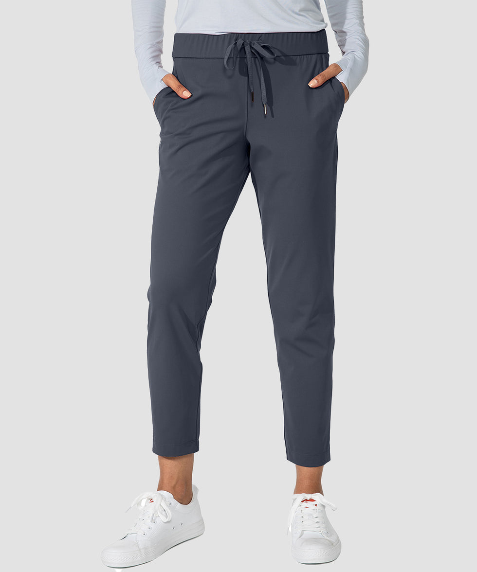 women's straight-leg pant 7/8 length in dark gray - front view