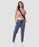 women's straight-leg pant 7/8 length in dusty blue - front view