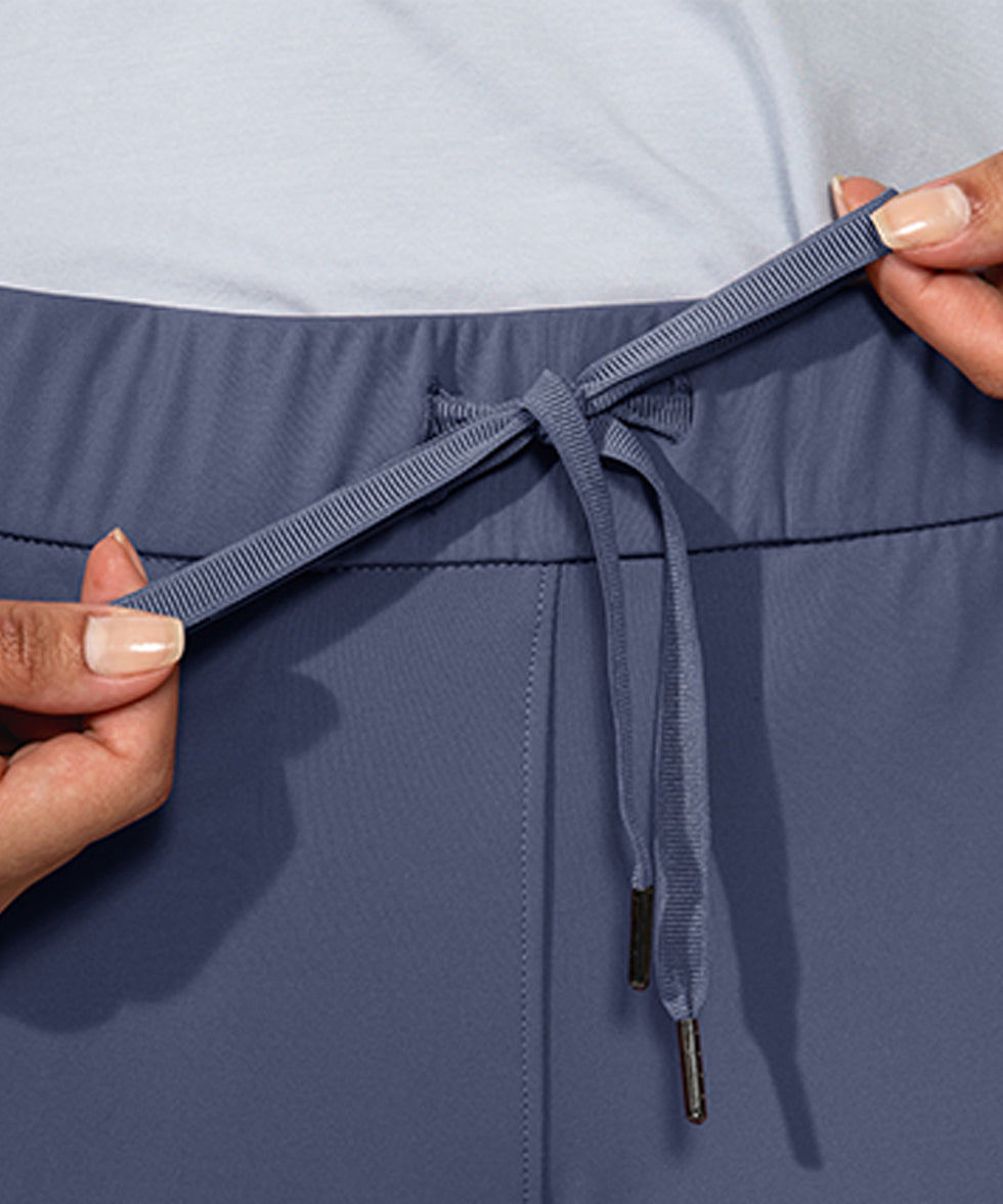 women's straight-leg pant 7/8 length in dusty blue - waist detail view