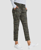 women's straight-leg pant 7/8 length in green camo - front view