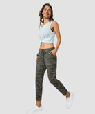 women's straight-leg pant 7/8 length in green camo - side view
