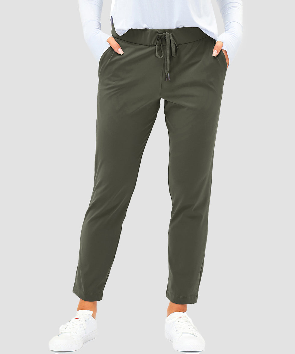 women's straight-leg pant 7/8 length in olive green - front view