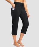 women's straight leg yoga capri pants in black - pocket details view