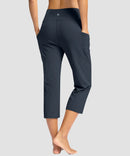 women's straight leg yoga capri pants in dusty blue - back view