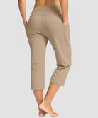 women's straight leg yoga capri pants in light khaki - back view