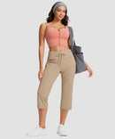 women's straight leg yoga capri pants in light khaki - side view