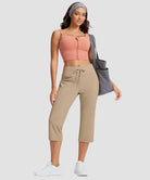 women's straight leg yoga capri pants in light khaki - side view