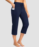 women's straight leg yoga capri pants in navy - pocket details view