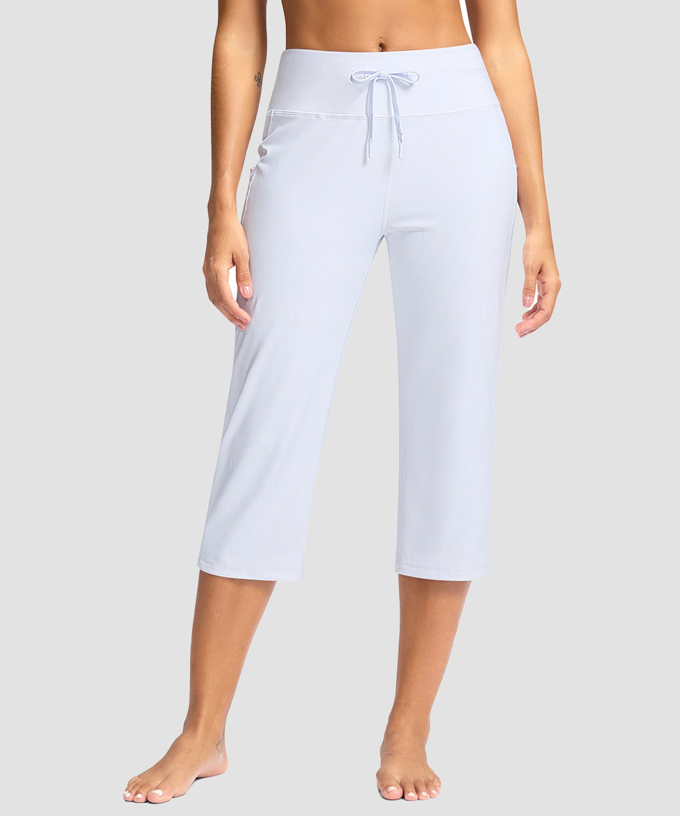 women's straight leg yoga capri pants in white - front view