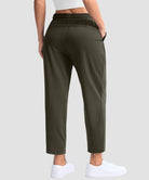 women's stretchy golf pants ankle-length in army green - back view