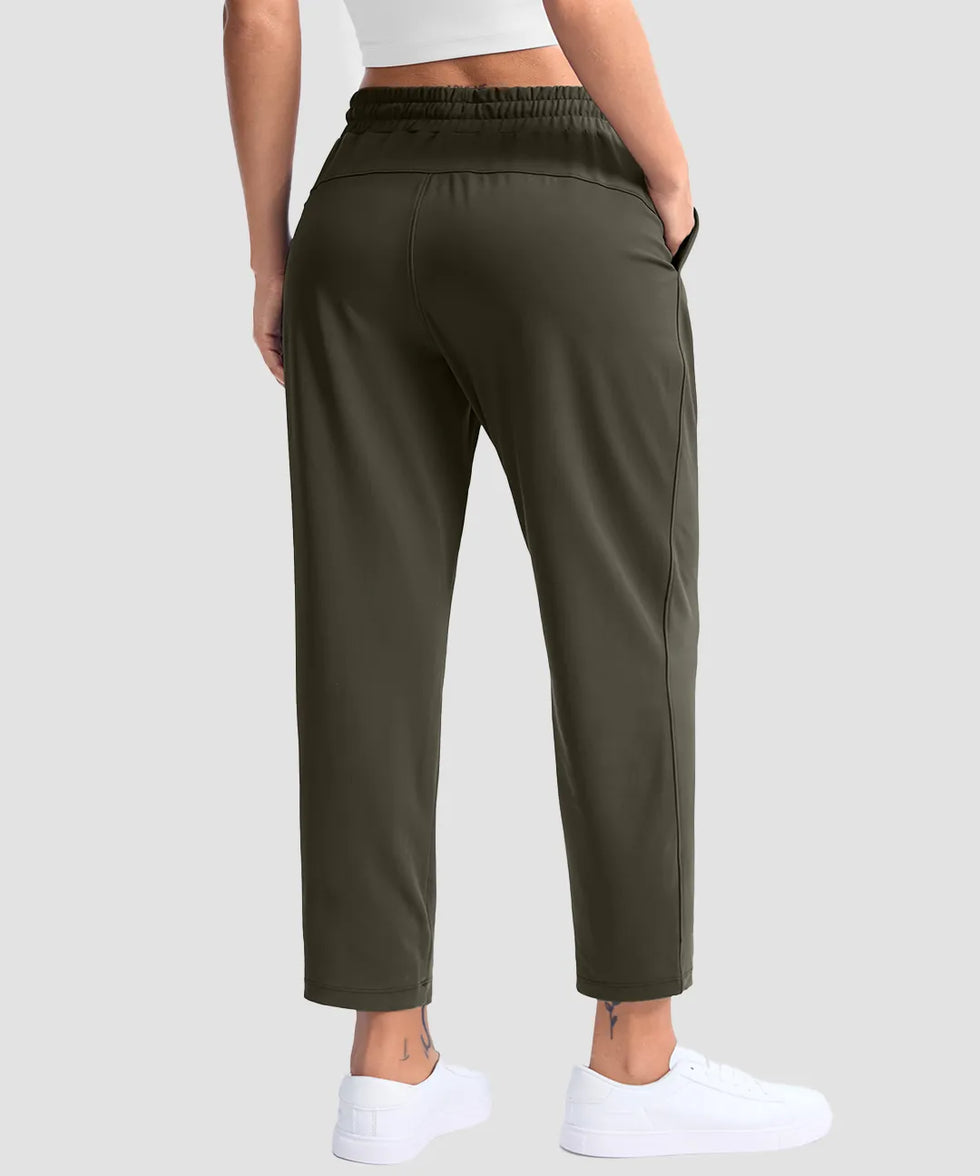 women's stretchy golf pants ankle-length in army green - back view