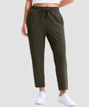 women's stretchy golf pants ankle-length in army green - front view