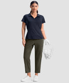 women's stretchy golf pants ankle-length in army green - matching outfits view