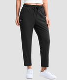 women's stretchy golf pants ankle-length in black - front view