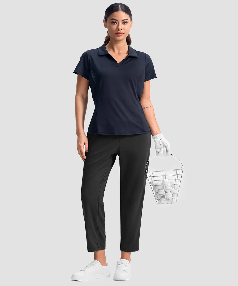 women's stretchy golf pants ankle-length in black - matching outfits view