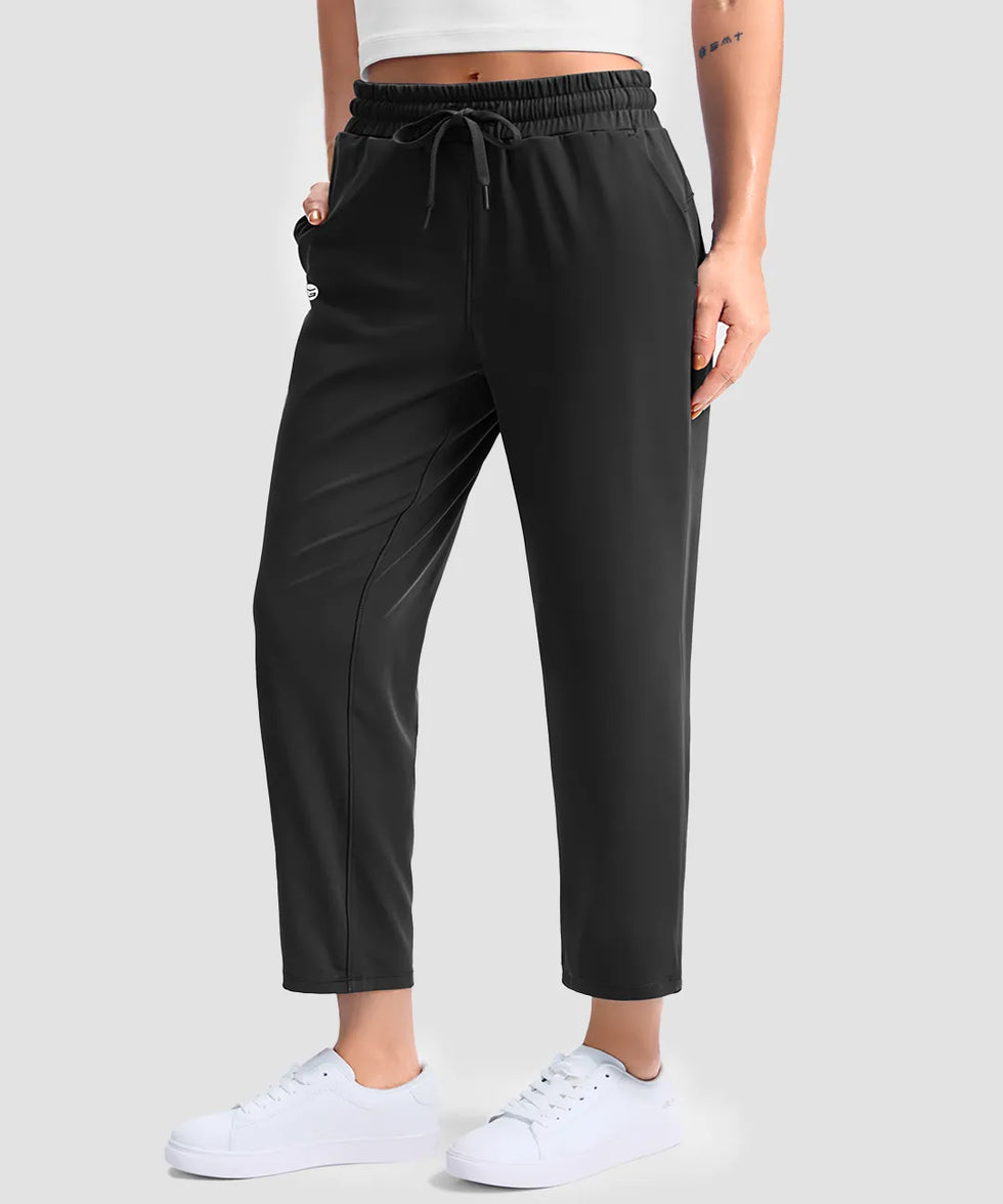 women's stretchy golf pants ankle-length in black - side view