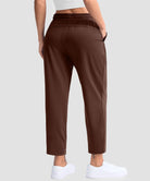 women's stretchy golf pants ankle-length in brown - back view