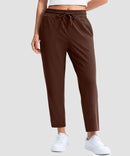 women's stretchy golf pants ankle-length in brown - front view