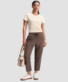 women's stretchy golf pants ankle-length in brown leopard - matching outfits view