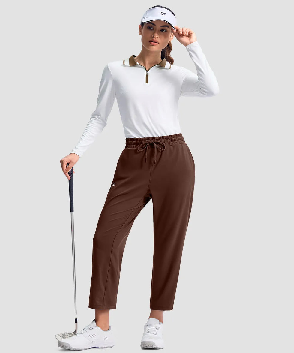 women's stretchy golf pants ankle-length in brown - matching outfits view