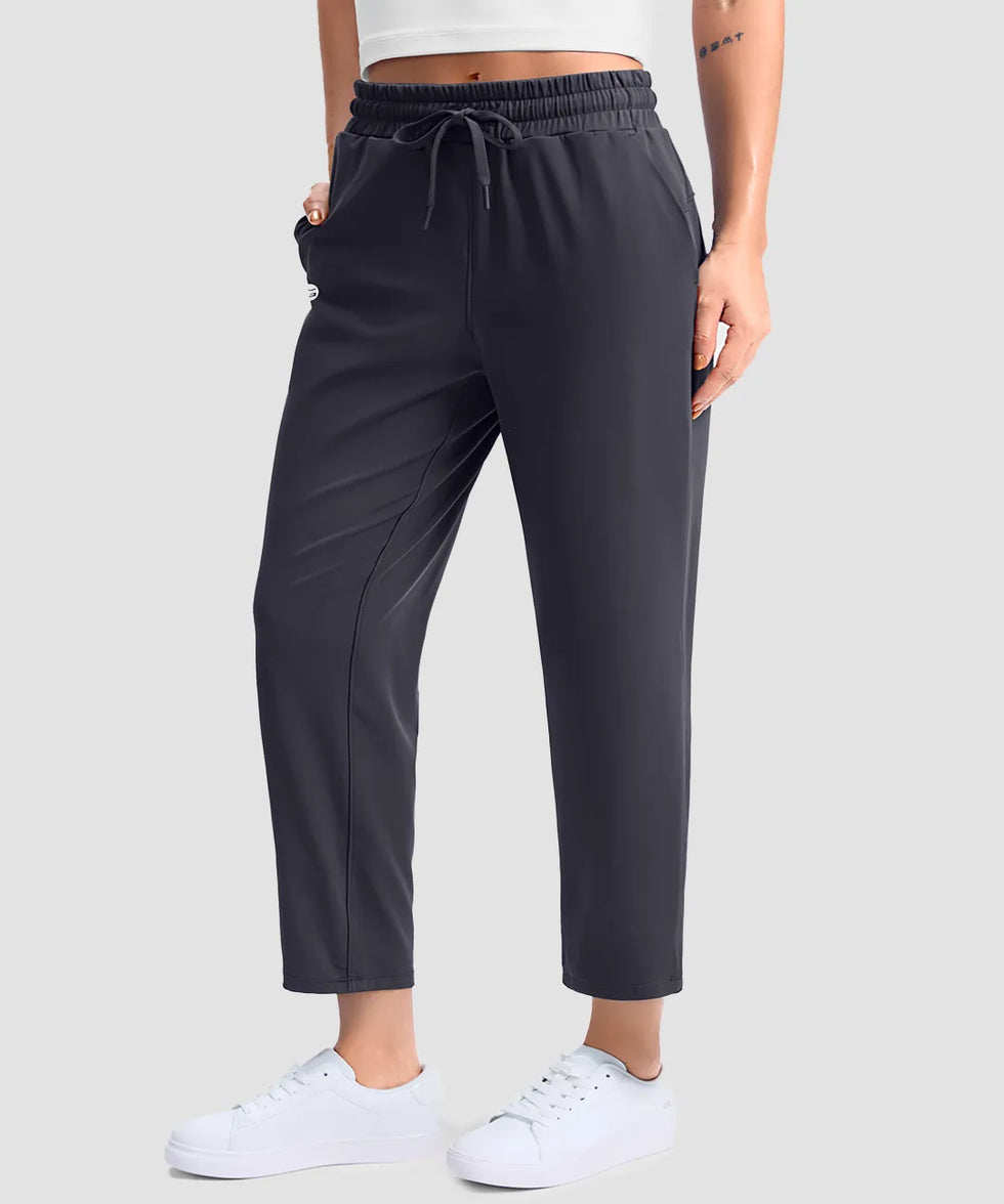 women's stretchy golf pants ankle-length in dark gray - side view