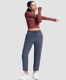women's stretchy golf pants ankle-length in dusty blue - matching outfits view