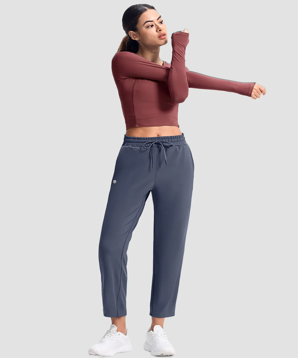women's stretchy golf pants ankle-length in dusty blue - matching outfits view