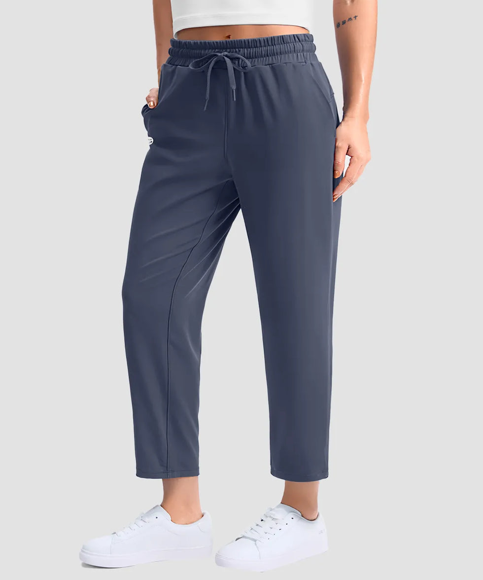 women's stretchy golf pants ankle-length in dusty blue - side view