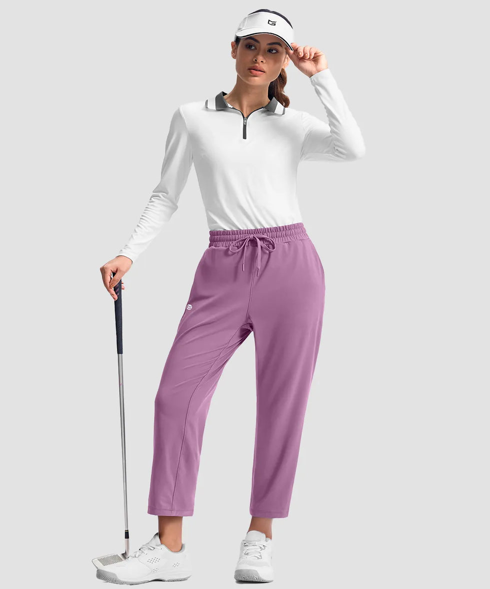 women's stretchy golf pants ankle-length in dusty purple - matching outfits view