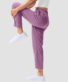 women's stretchy golf pants ankle-length in dusty purple - side view