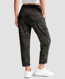 women's stretchy golf pants ankle-length in green camo - back view