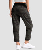 women's stretchy golf pants ankle-length in green camo - back view