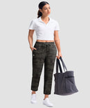 women's stretchy golf pants ankle-length in green camo - matching outfits view