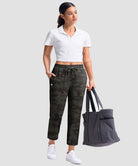 women's stretchy golf pants ankle-length in green camo - matching outfits view