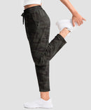 women's stretchy golf pants ankle-length in green camo - side view