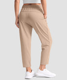 women's stretchy golf pants ankle-length in khaki - back view