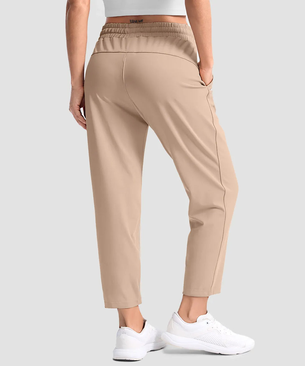women's stretchy golf pants ankle-length in khaki - back view