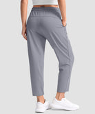 women's stretchy golf pants ankle-length in light gray - back view