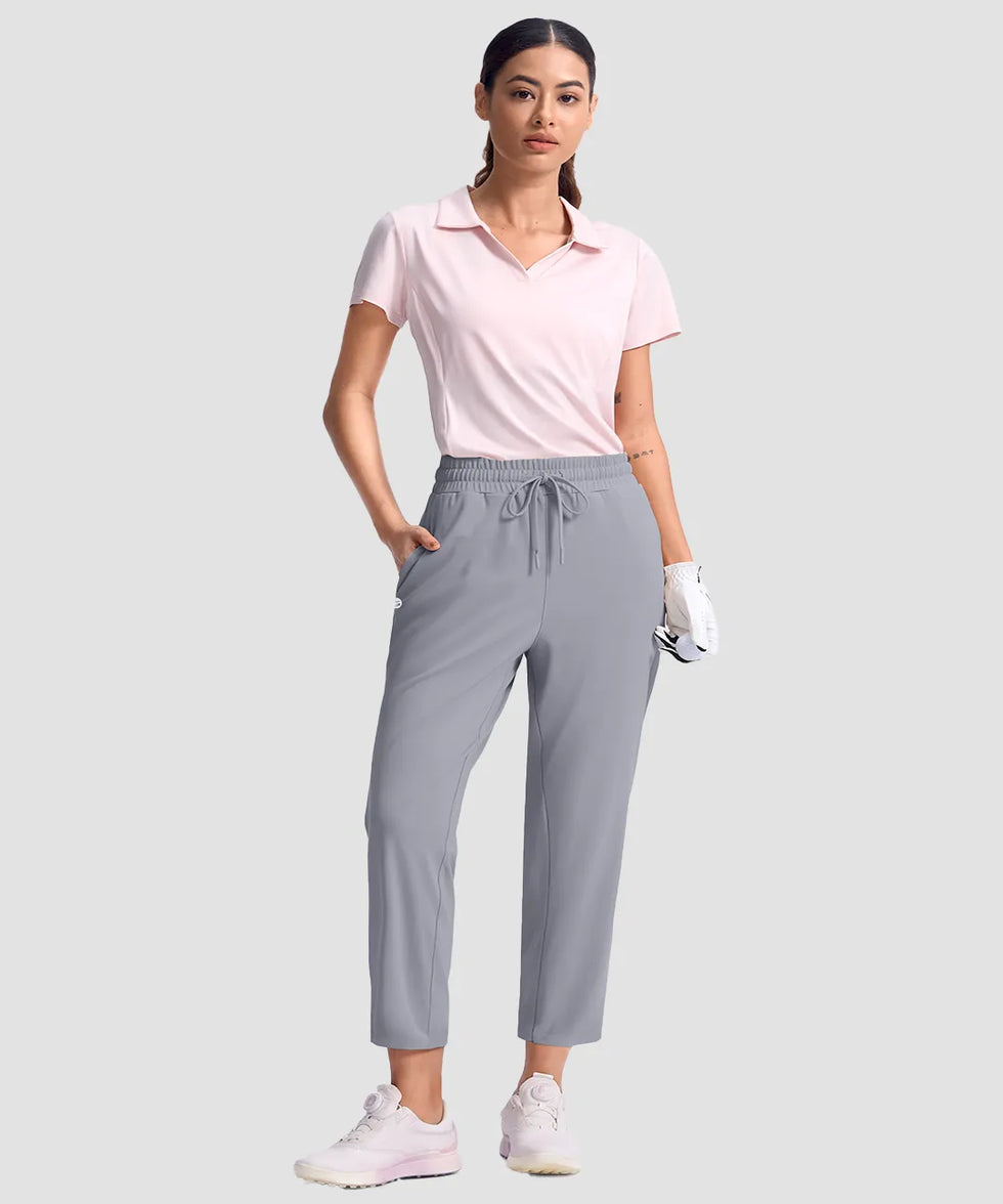 women's stretchy golf pants ankle-length in light gray - matching outfits view
