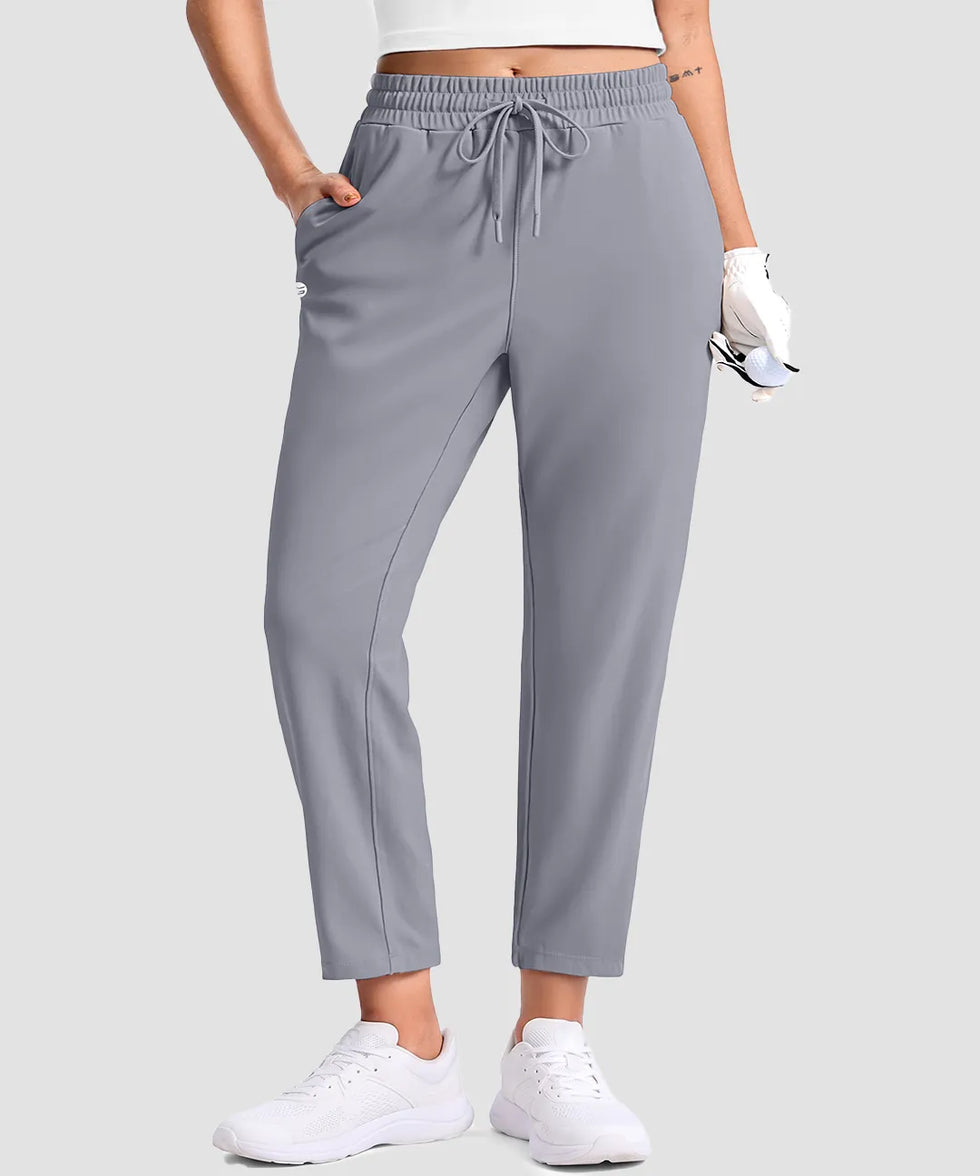 women's stretchy golf pants ankle-length in light gray - pocket detail