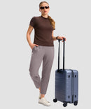 women's stretchy waist with pocket ankle pants in ash gray - front view