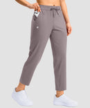 women's stretchy waist with pocket ankle pants in ash gray - pocket detail view