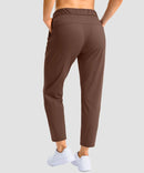 women's stretchy waist with pocket ankle pants in brown - back view