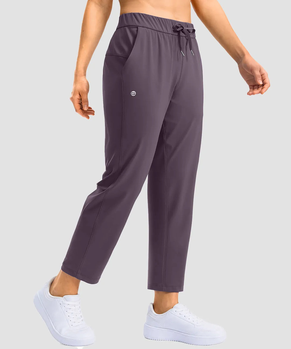 women's stretchy waist with pocket ankle pants in dusty purple - side view
