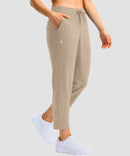 women's stretchy waist with pocket ankle pants in light khaki - side view