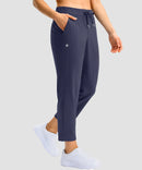 women's stretchy waist with pocket ankle pants in navy - side view