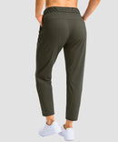 women's stretchy waist with pocket ankle pants in olive green - back view